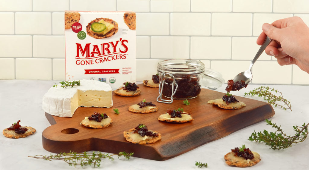 Baked Brie and Bacon Jam served with Mary’s Gone Crackers Original Crackers.