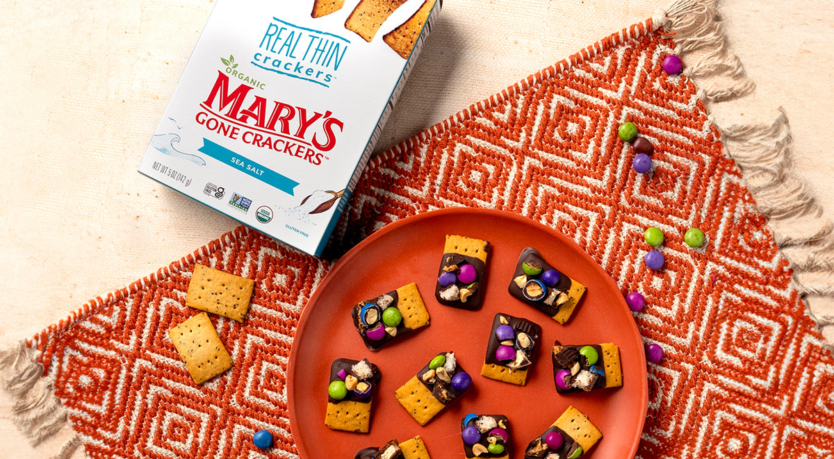 Candy-Coated REAL THIN Crackers made with Mary’s Gone Crackers Sea Salt REAL THIN Crackers.