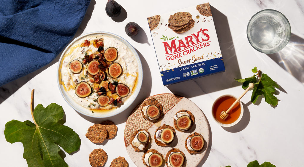 Ricotta & Fig Dip served with Mary’s Gone Crackers Super Seed Classic Crackers.