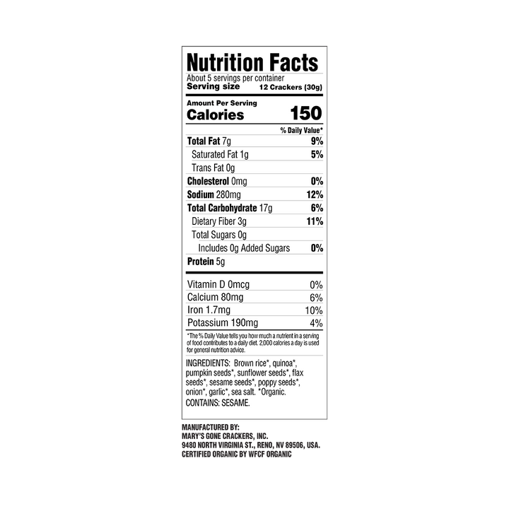 Super Seed Everything Crackers - Nutrition Facts Panel